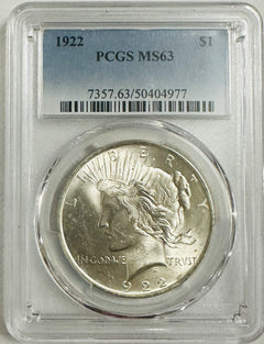 1922  PEACE DOLLAR PCGS MS 63 EXCELLENT PUFFY FROSTY WHITE LUSTER # PD 1922 PFWL