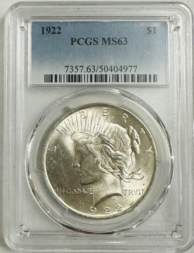 1922  PEACE DOLLAR PCGS MS 63 EXCELLENT PUFFY FROSTY WHITE LUSTER # PD 1922 PFWL