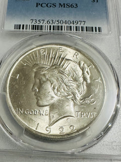 1922  PEACE DOLLAR PCGS MS 63 EXCELLENT PUFFY FROSTY WHITE LUSTER # PD 1922 PFWL