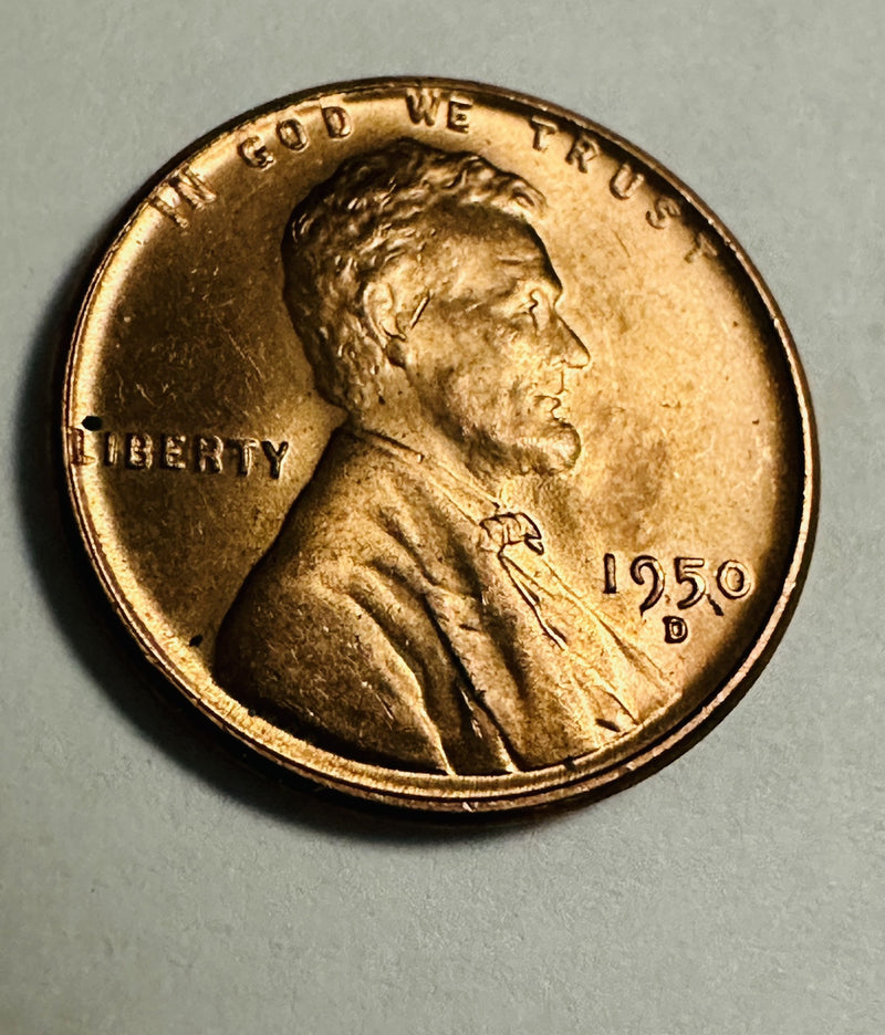1950 D Lincoln Wheat Cent Red Brilliant Uncirculated Penny BU Copper Coin # LWP1