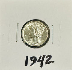 1942- P FSB Mercury 90% Silver Dime  Gem BU Lustrous Frosty White # MD 1942P LFW