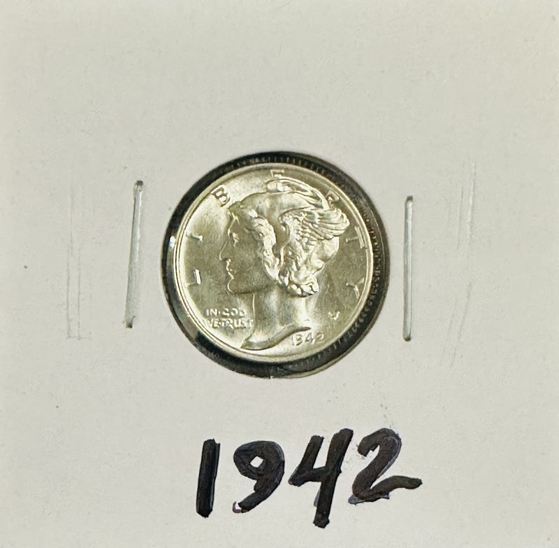 1942- P FSB Mercury 90% Silver Dime  Gem BU Lustrous Frosty White # MD 1942P LFW
