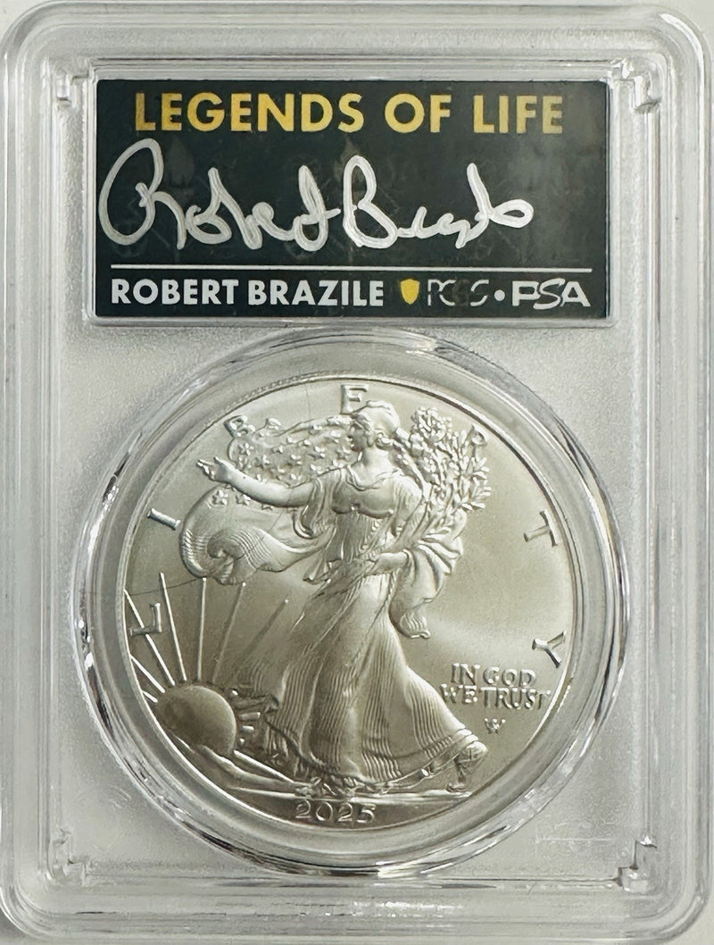 2025 $1 American Silver Eagle 1oz PCGS MS70 FS Legends of Life Robert Brazile