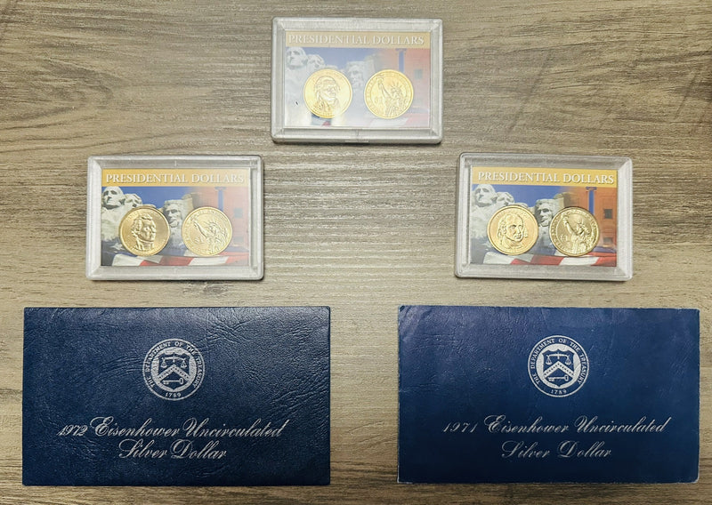 Lot Of Five (2-Eisenhower Silver Dollar & 3 Presidential Dollar Set) # Set Of 5