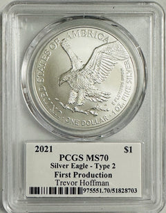 2021 $1 Silver Eagle T2 First Production PCGS MS70 Legends Life Trevor Hoffman