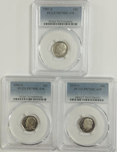 Lot Of 3 Perfect PR70DCAM DIMES FROM 1980's, 90's & 2000's As Pictured # OA 117